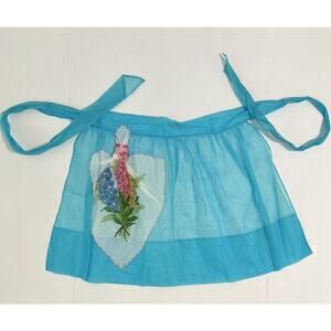 Vintage Half Apron Hankerchief Pocket Sheer Organza Turquoise‎ Hostess